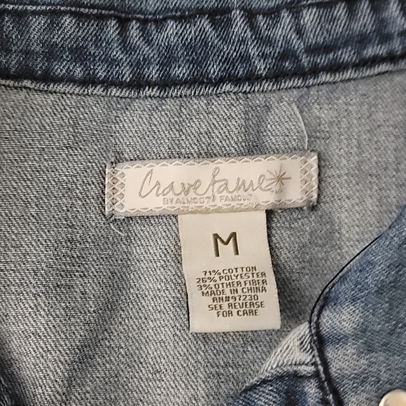 Crave Fame Womens Jean Jacket Blue Buttons Pockets Collar Embellished Studded M - Picture 5 of 10